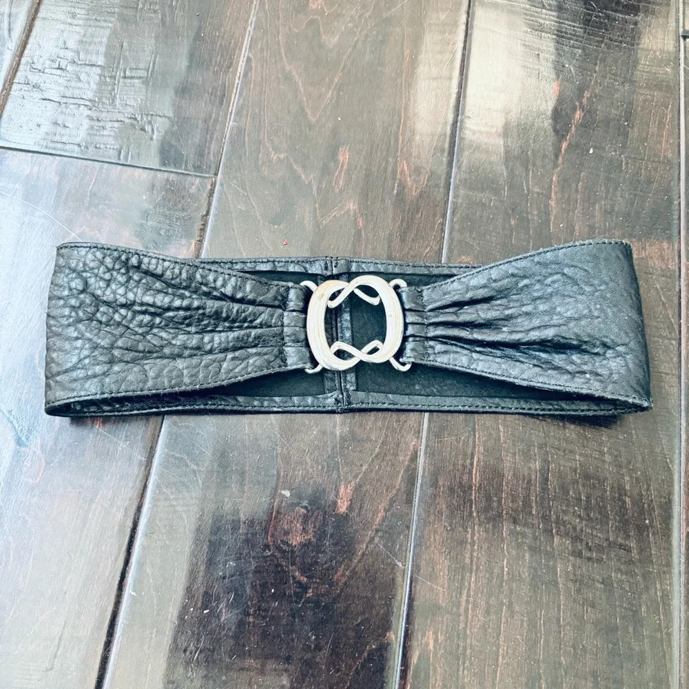 Black Free People Leather Belt with Silver Buckle XS
